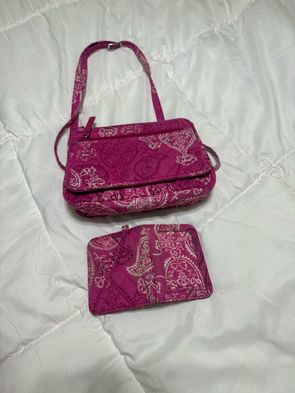 Vera Bradley Magenta Paisley Crossbody with Matching Wallet